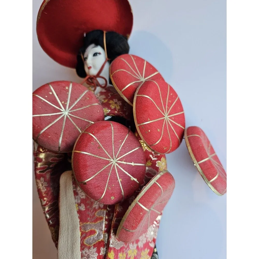 Vintage 1960 Nishi Doll Geisha Red Kimono Japan 17” Tall Japanese